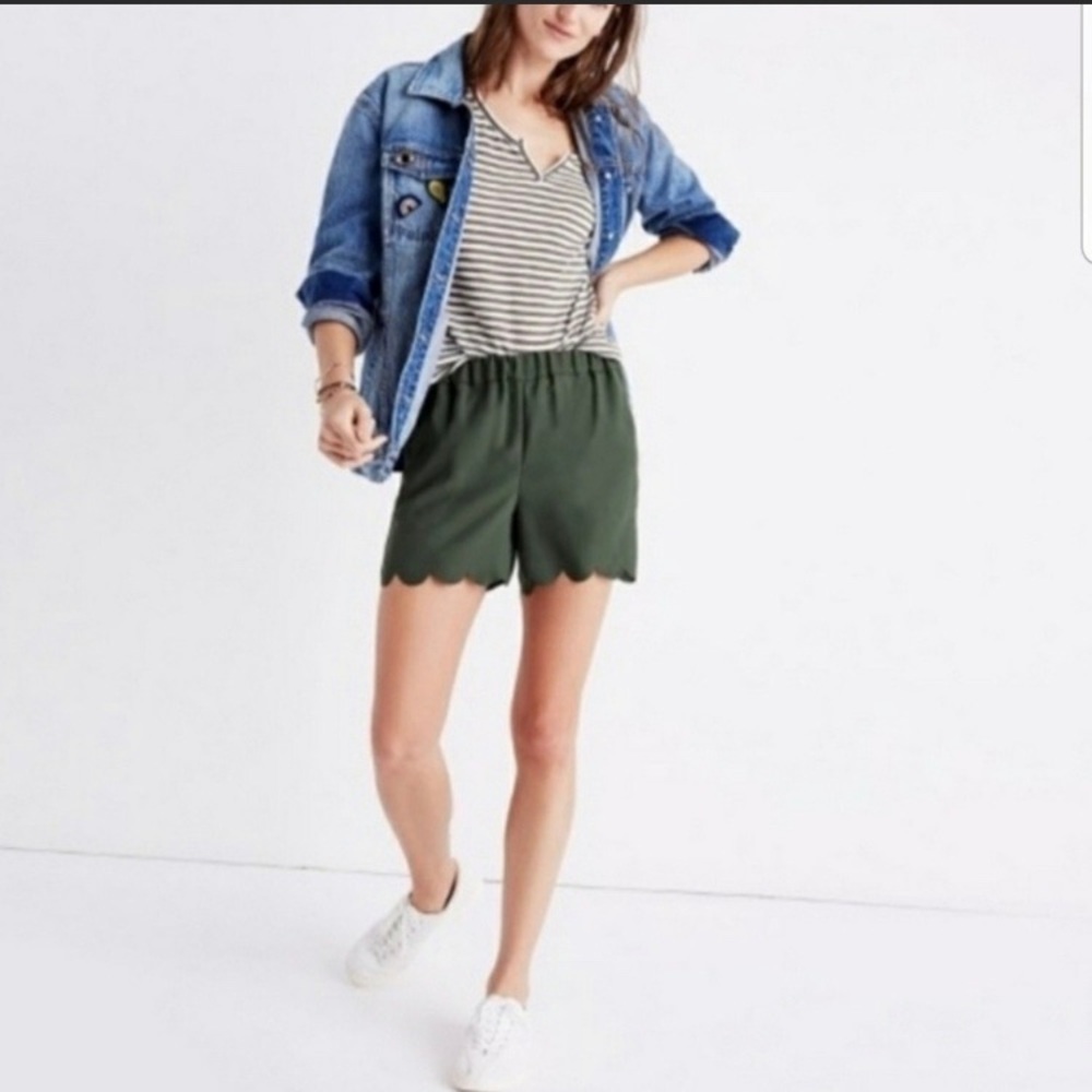 Madewell Green Scalloped Hem Pull On Shorts XXS